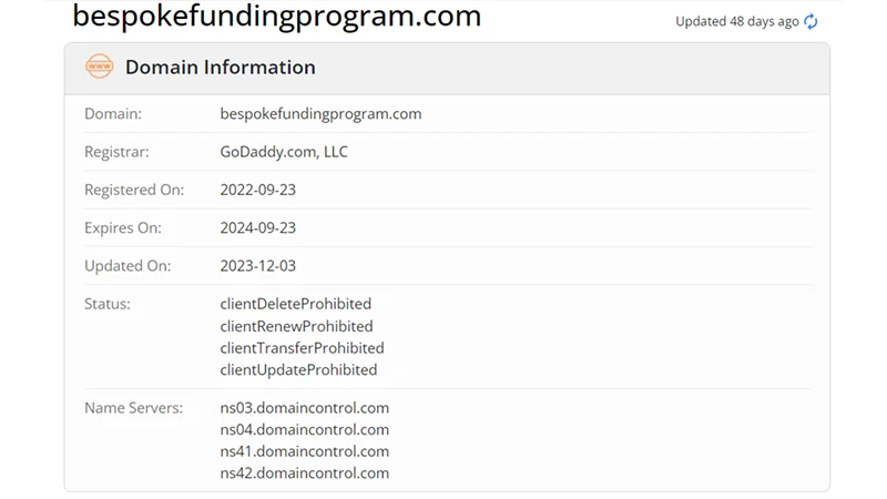اطلاعات دامنه سایت Bespoke funding