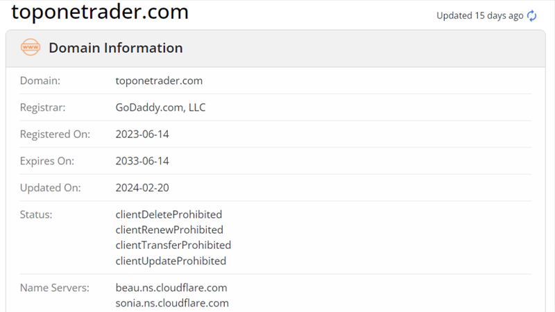 بررسی اعتبار پراپ فرم Top one trader با استفاده از سایت whois