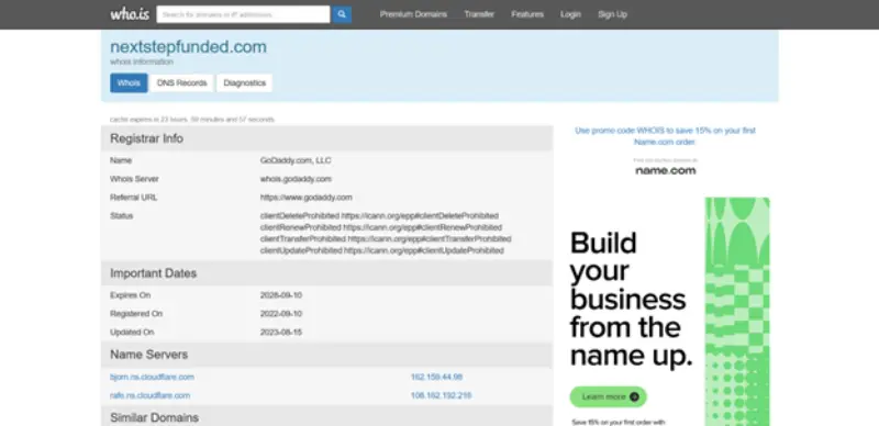 بررسی پراپ فرم نکست استپ فاندد whois