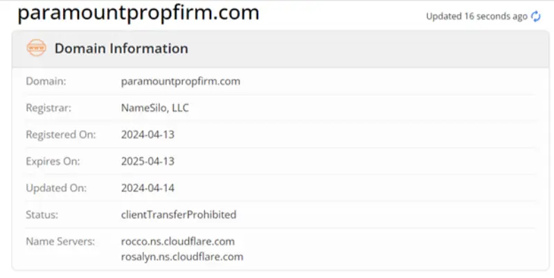 بررسی پراپ فرم پارامونت در سایت whois