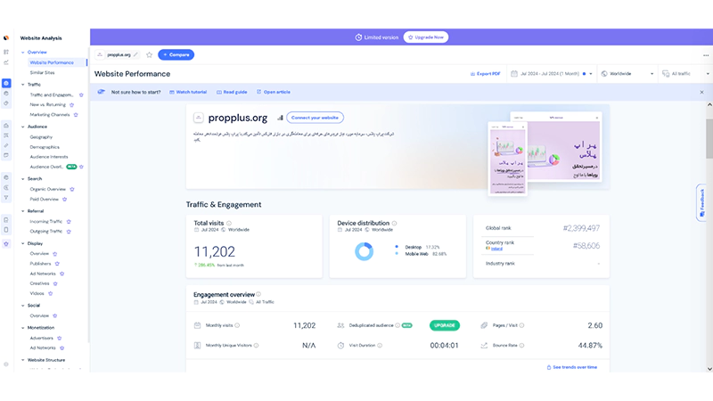 بررسی اعتبار سایت پراپ پلاس با استفاده از Similarweb