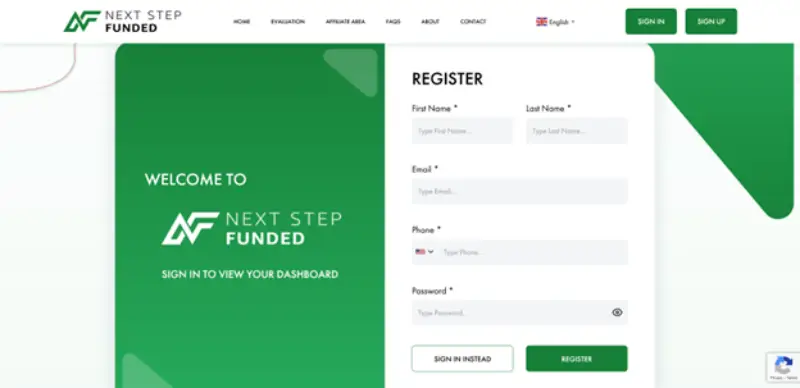 ایجاد حساب در پراپ فرم نکست استپ فاندد