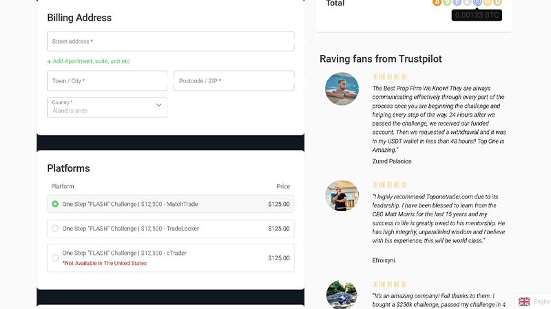 وارد کردن آدرس برای ثبت نام در سایت Top one trader