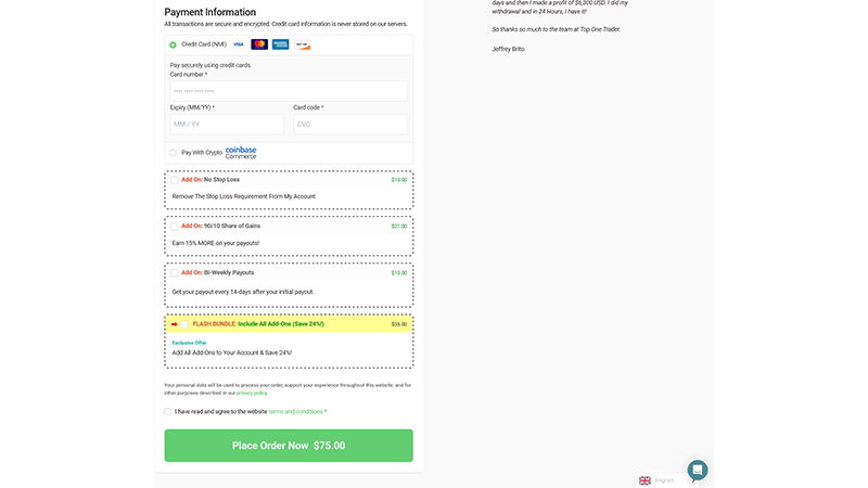 اطلاعات مورد نیاز برای روش های پرداخت در سایت Top one trader